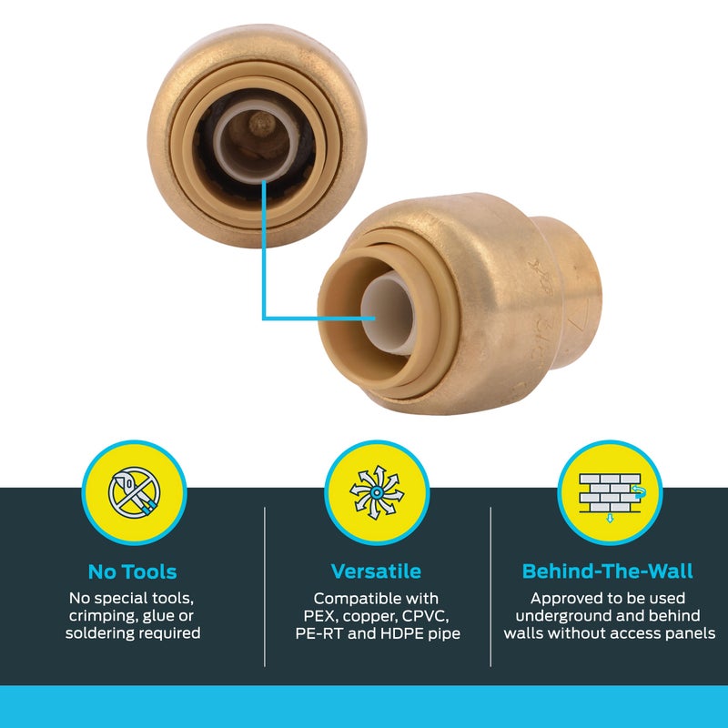 SharkBite 3/8 Inch (1/2 Inch OD) Push Cap, Push to Connect Brass Plumbing Fitting, PEX Pipe, Copper, CPVC, PE-RT, HDPE, U512LFA - Image 3